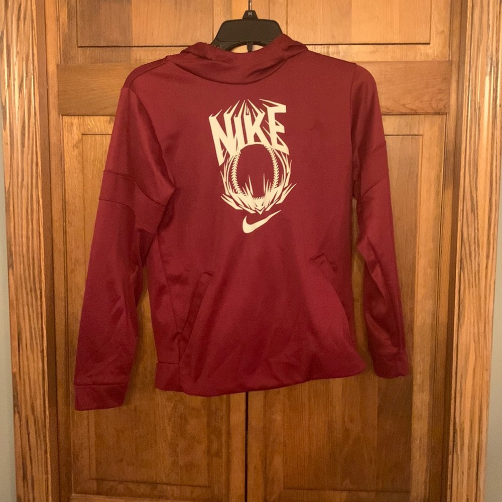 Nike Dri-fit Dark Red Running Pullover Hoodie Boys Sz L